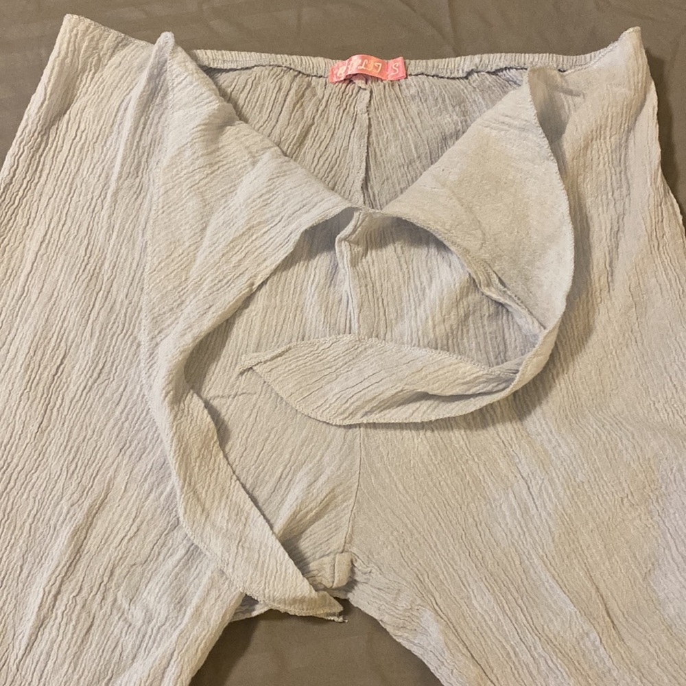 Pale blue gauze, Capri pants, great for bathing suit cover-up